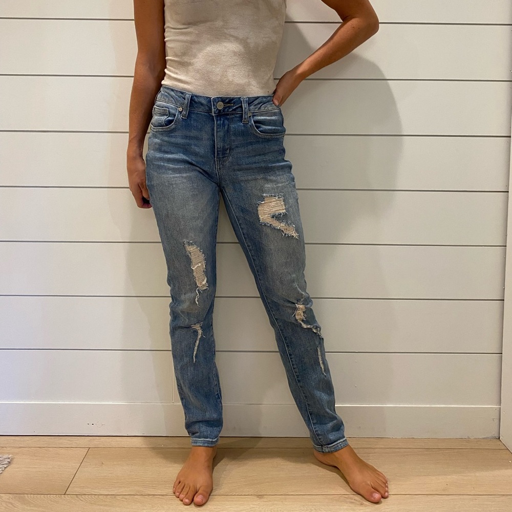 3/$30 Distressed Mid Rise Boyfriend Jeans